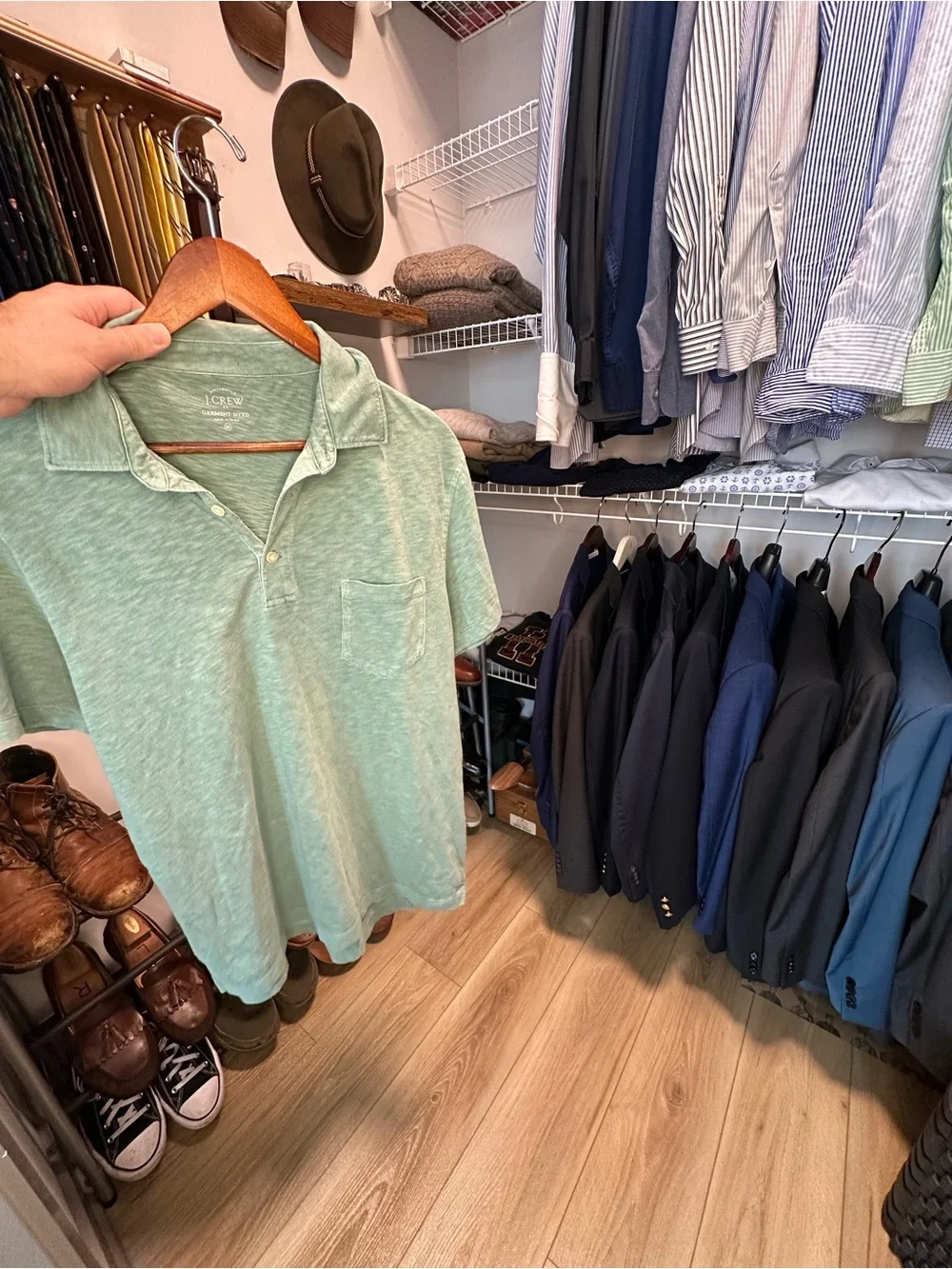 J. Crew Men's Garment-Dyed Mint Green Polo with Chest Pocket